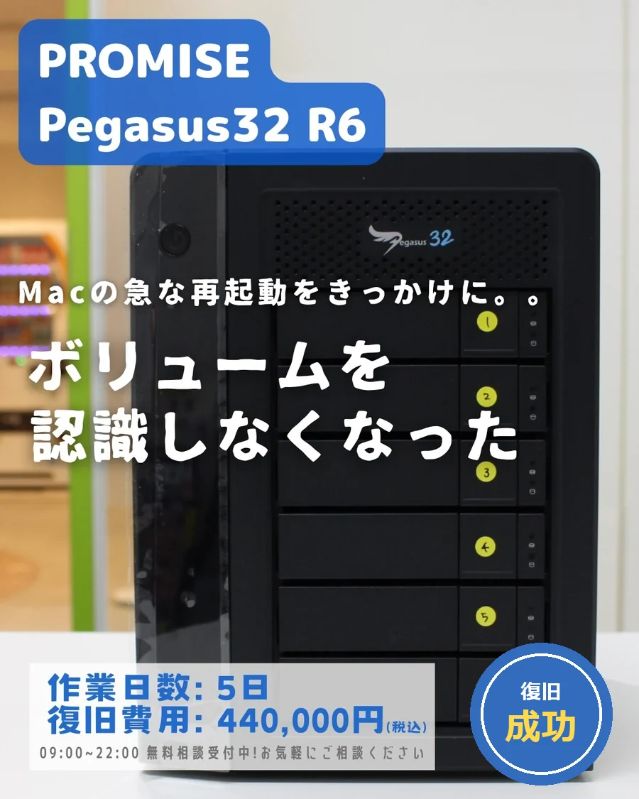 PROMISE Pegasus32 R6 — Macの急な再起動をきっかけにボリュームを認識しなくなった｜データ復旧事例