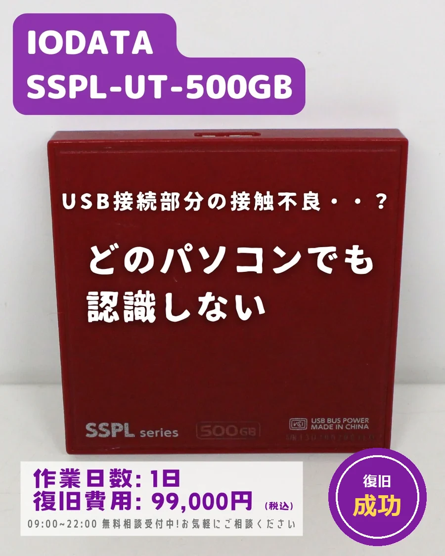 IODATA SSPL-UT-500GB — どのパソコンでも認識しない｜データ復旧事例