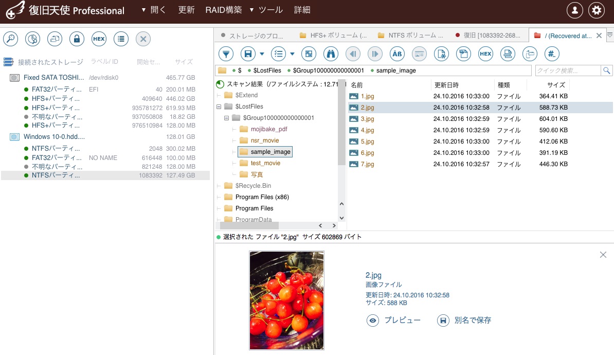 LostFilesフォルダに表示される削除データ